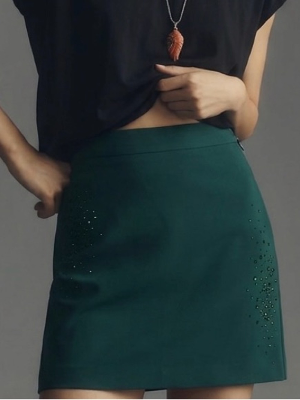 Karl Lagerfeld Emerald Green Skirt with green gems.